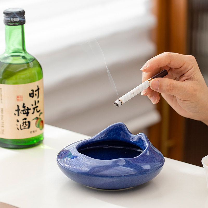 复古陶瓷烟灰缸酒店餐厅烟缸防风商用客厅办公室桌面大堂烟盅个性