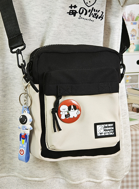 男士斜挎包ins潮牌休闲单肩包男款手机包 女学生日系个性帆布小包