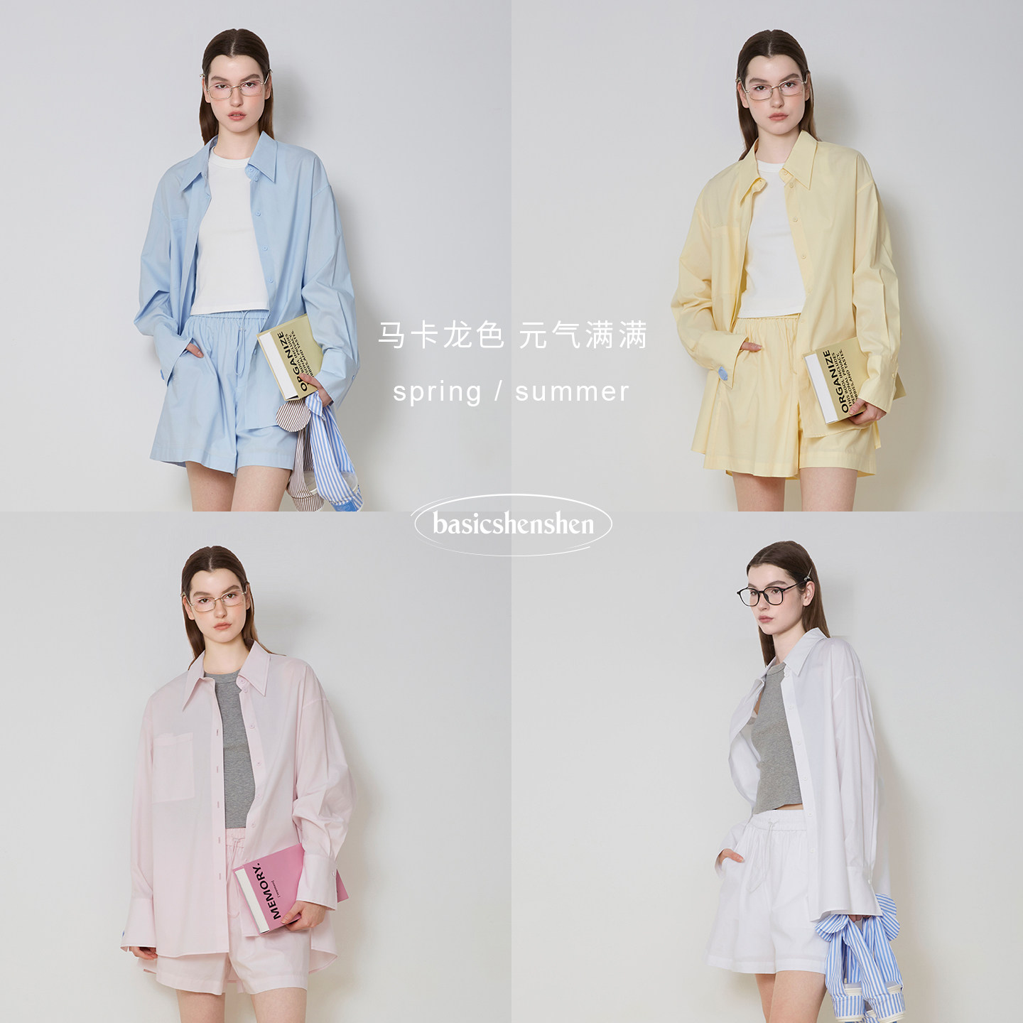 basicshenshen衬衫短裤休闲套装图片