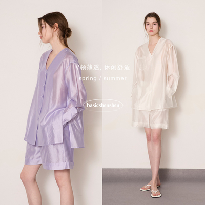 basicshenshenV领薄透衬衫套装