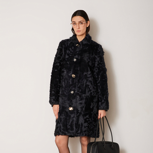 shenshen优雅贵气湖羊小羔皮草大衣女秋冬皮毛一体真皮高级外套