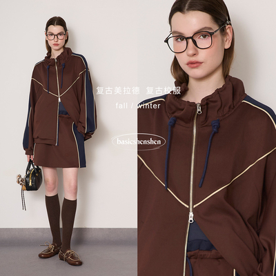 basicshenshen撞色立领卫衣短裙