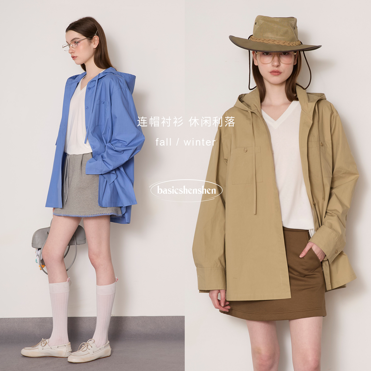 basicshenshen连帽短款衬衫风衣