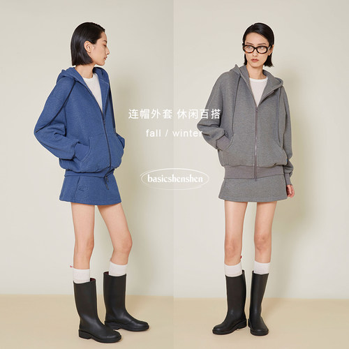 basicshenshen连帽卫衣半裙套装