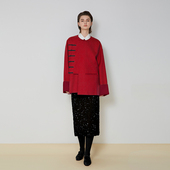 羊毛上衣亮片半身裙新年套装 shenshen新中式 复古琵琶襟盘扣翻袖 女