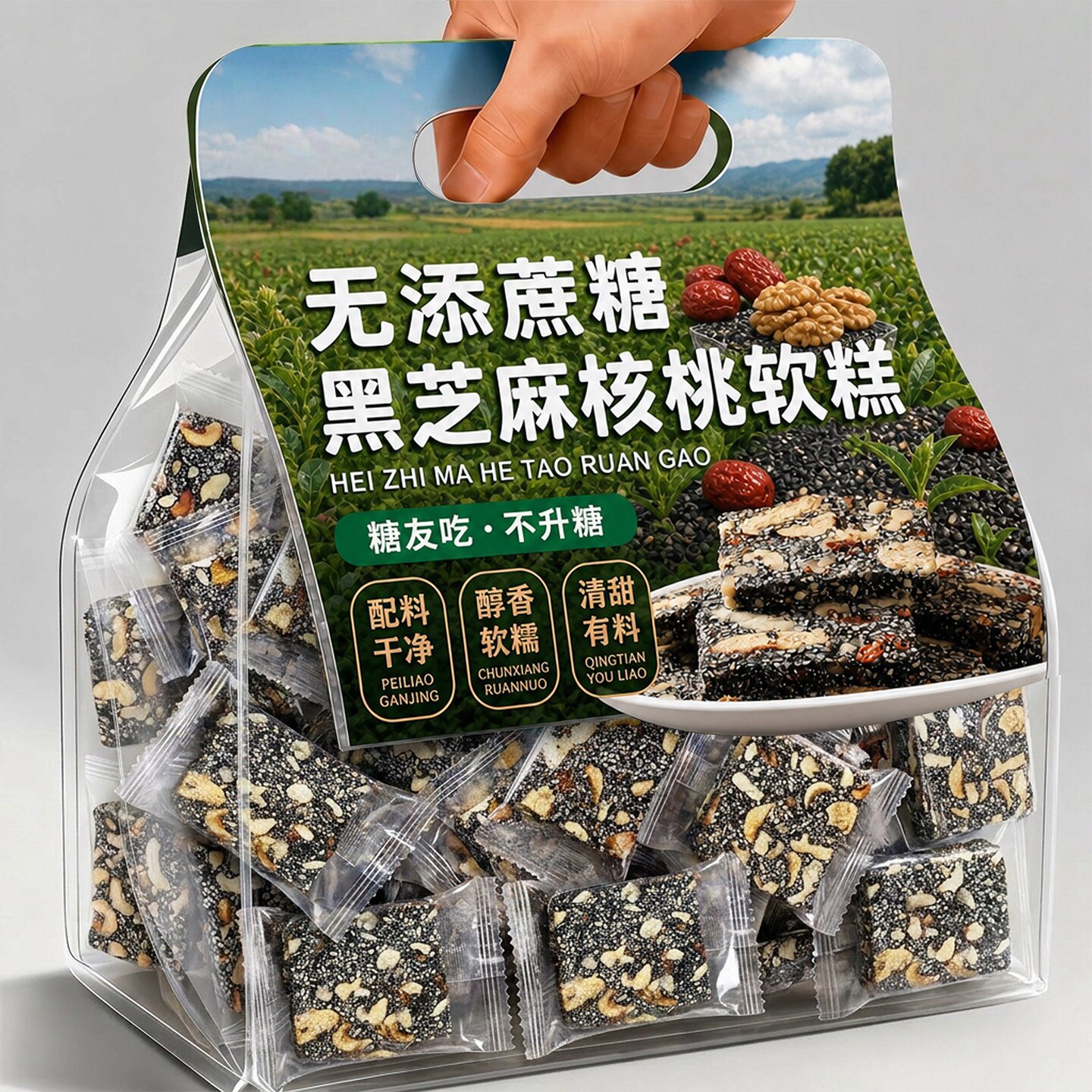 黑芝麻枸杞红枣核桃糕手工独立包装芝麻软糕切糕营养休闲小吃零食