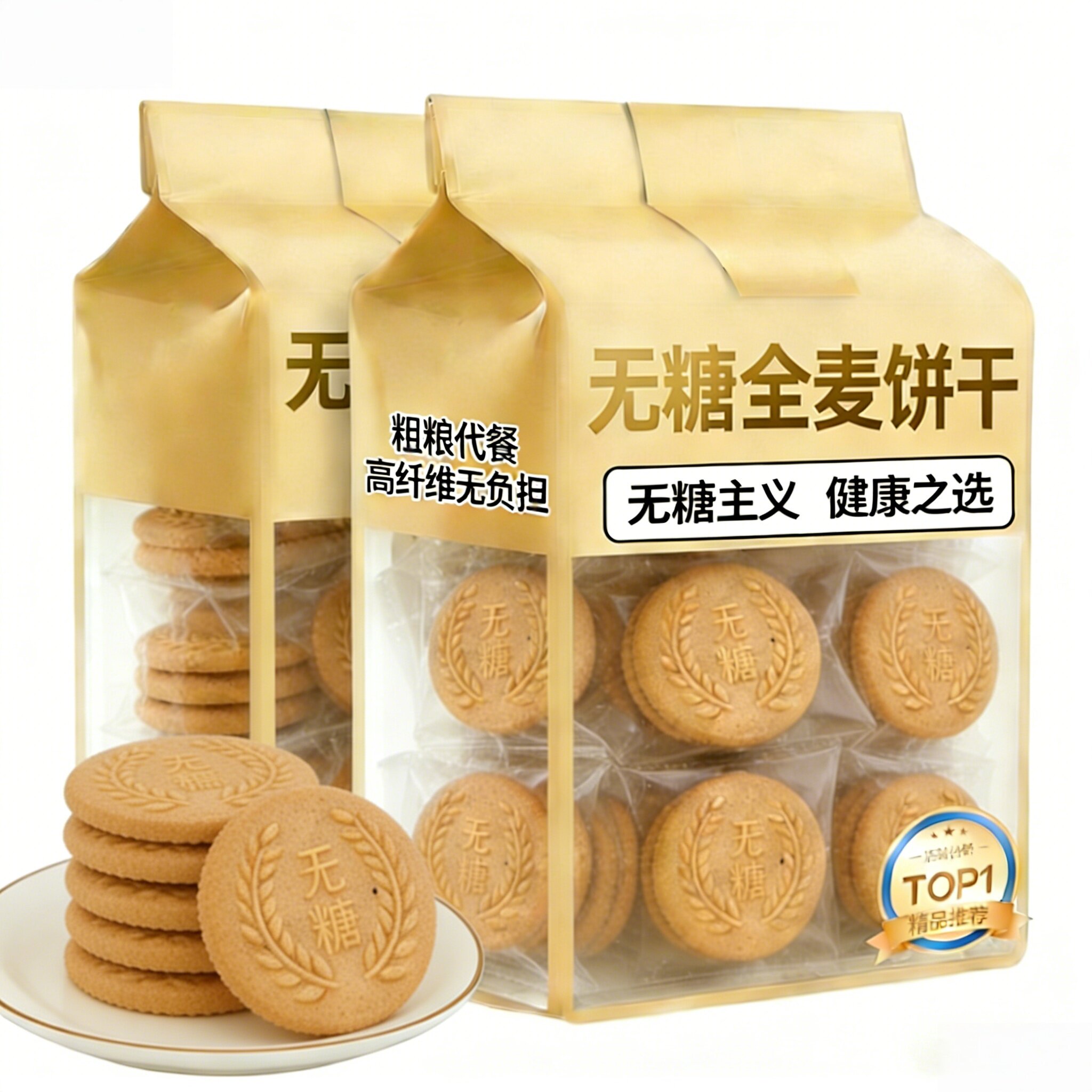 无糖饼干全麦饼干粗粮抗饿饼干低脂无糖糖尿人专用办公室食品零食