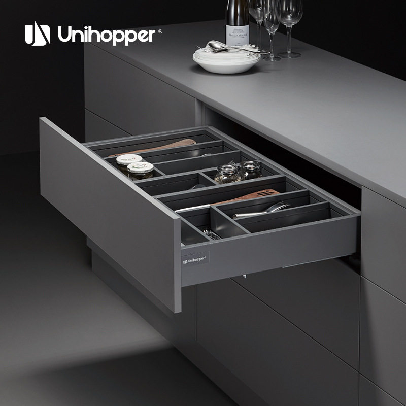 Unihopper库博五金魅力抽屉轨道高帮阻尼缓冲三节托底轨定制抽屉