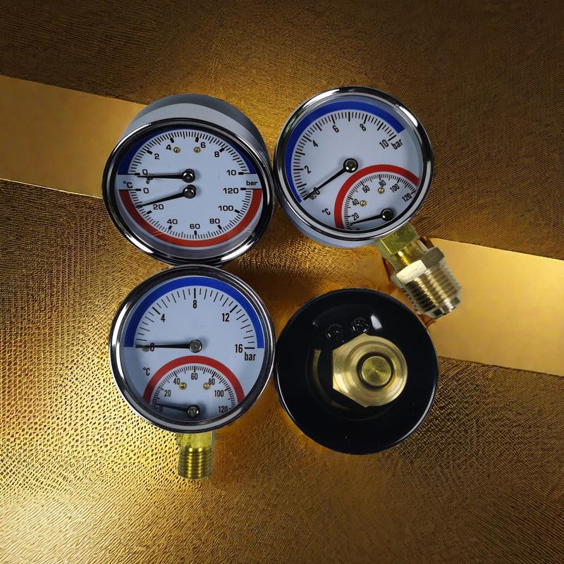 温度压力表Y63轴径向 10-16BAR地暖表分水器温压表温压一体表