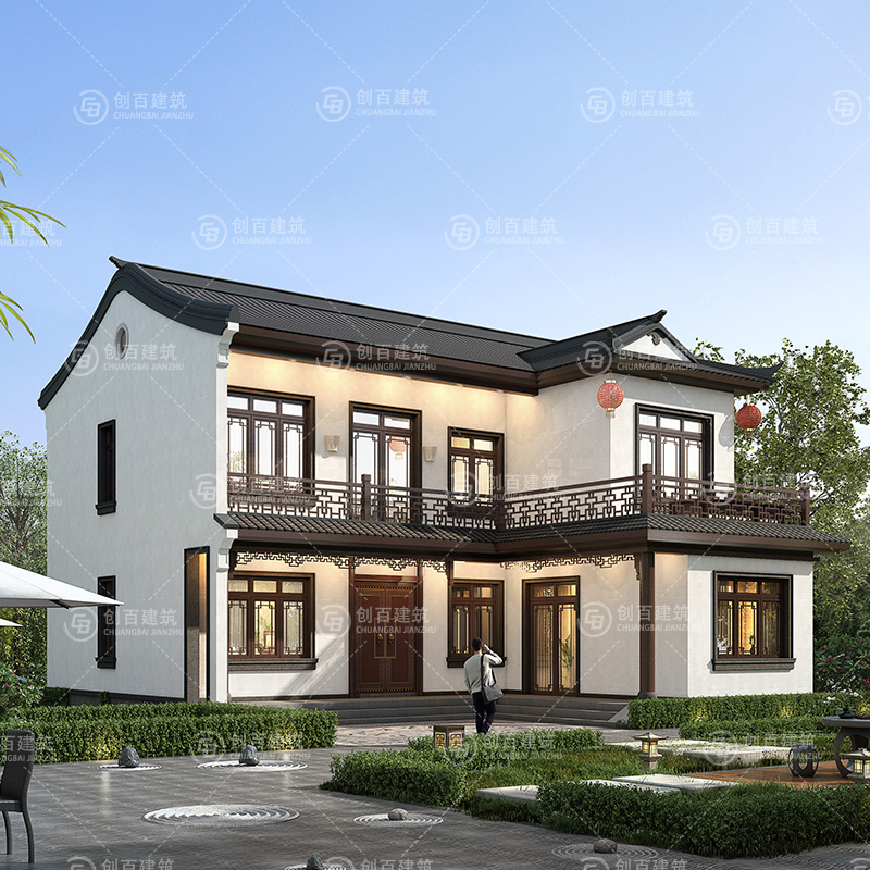二层中式别墅图纸设计新农村2二层偏房房屋自建房经济施工效果图