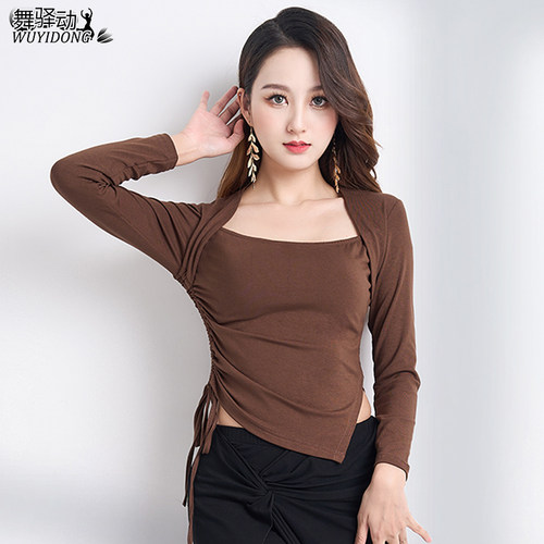 肚皮舞新款练功服上衣显瘦方领