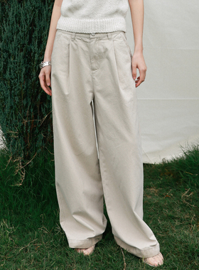 Tonō 慵懒休闲水洗斜纹直筒收褶阔腿裤｜Tonolab