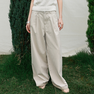 Tonō ｜Tonolab 慵懒休闲水洗斜纹直筒收褶阔腿裤