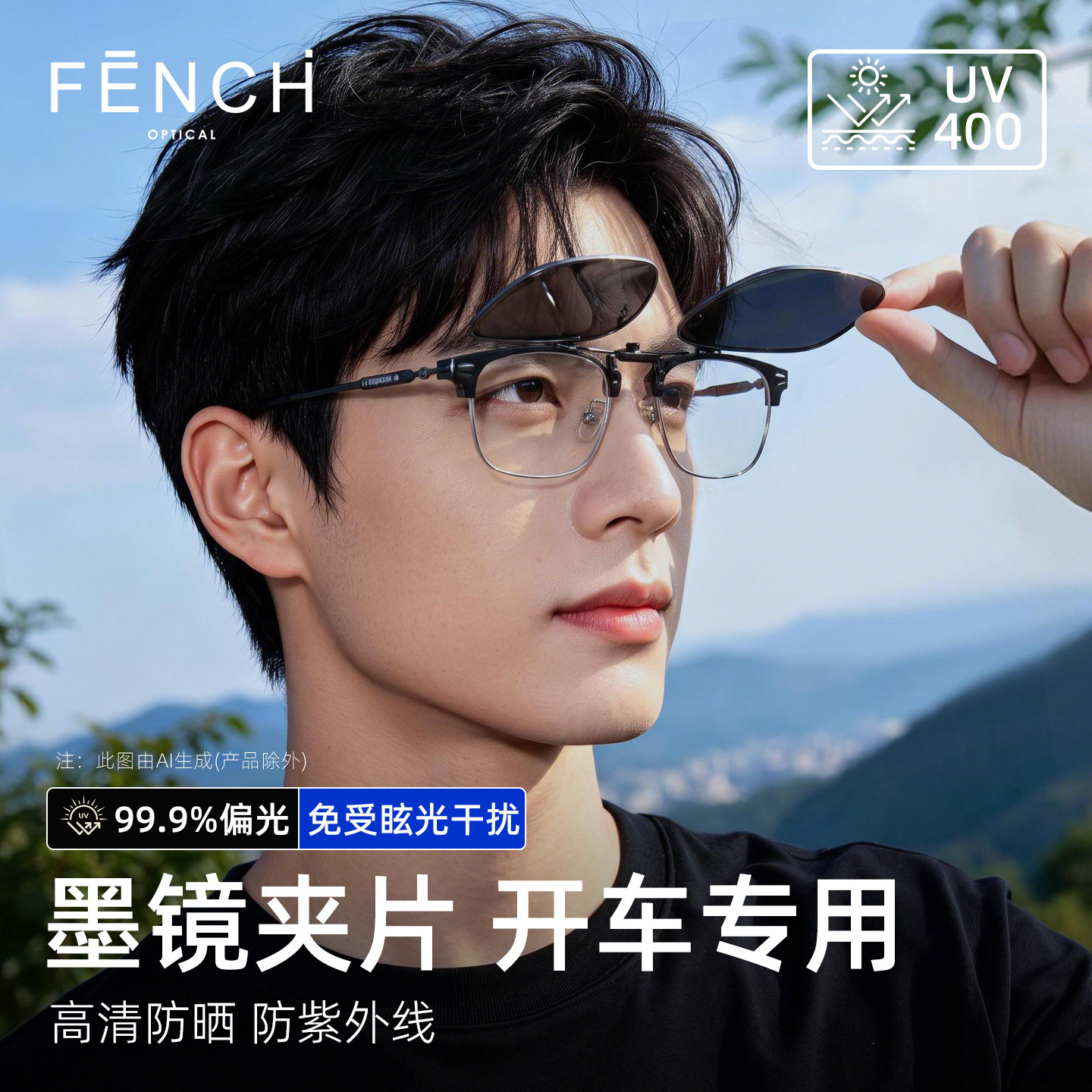 男士偏光防紫外线夹片太阳镜图片