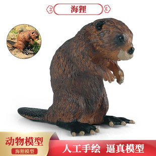 仿真海狸动物河狸貂鼠玩具认知礼品实心儿童桌面认知手办模型