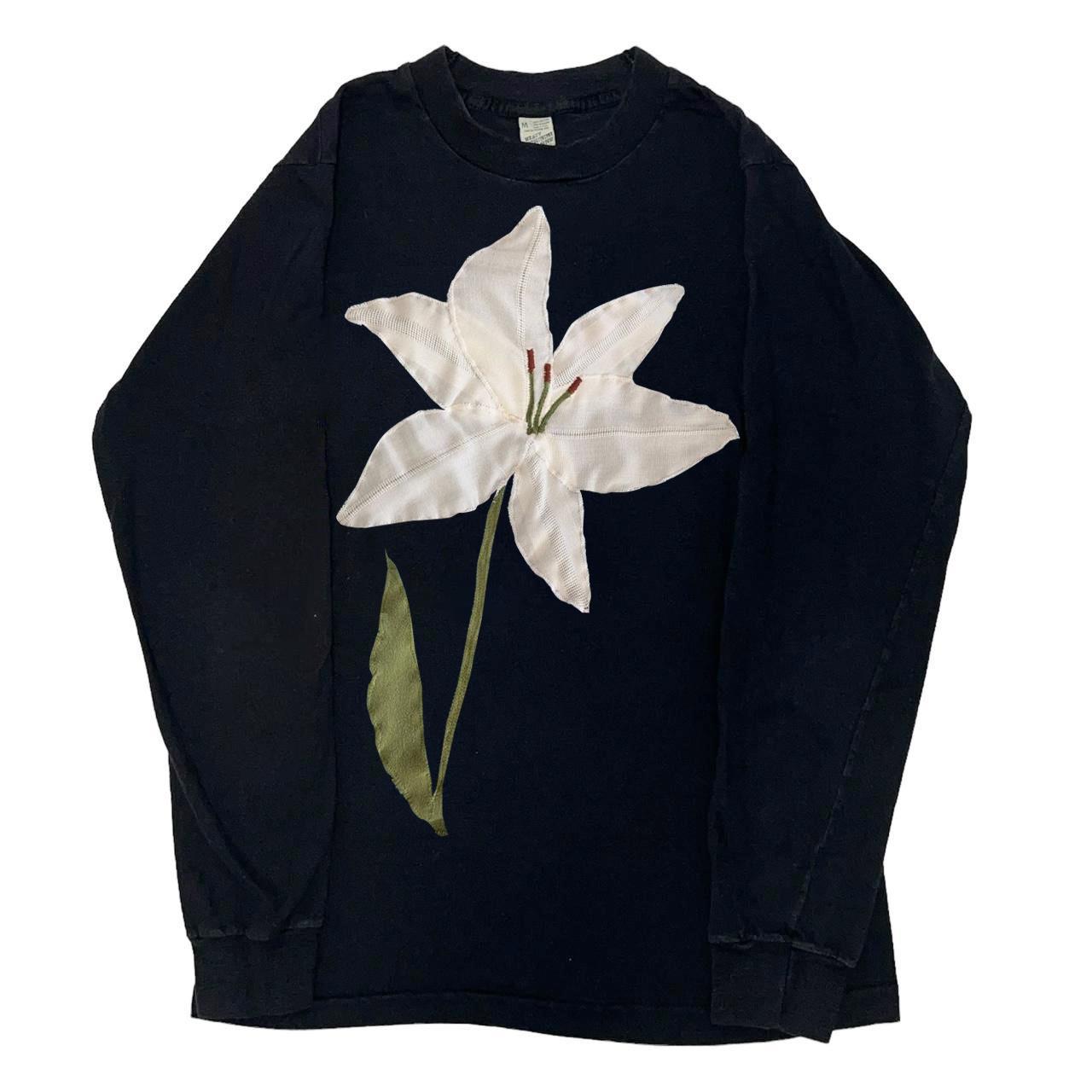 OLDSCHOOL美式复古慵懒风百合花纯手工缝制高级感长袖T恤重磅上衣