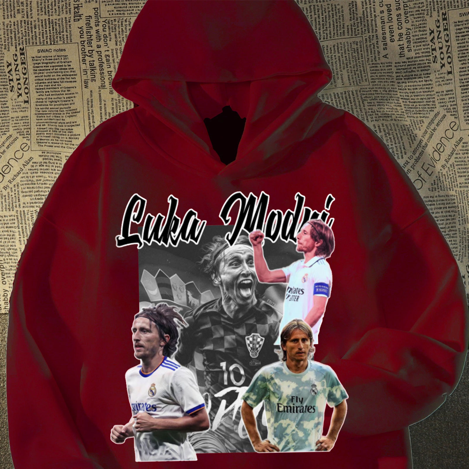 美式莫德里奇足球连帽卫衣衫潮牌复古嘻哈印花男女百搭宽松外套冬