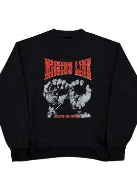 Oldschool红色醒目英文潮牌印花 欧美复古圆领卫衣学生党痞帅上衣