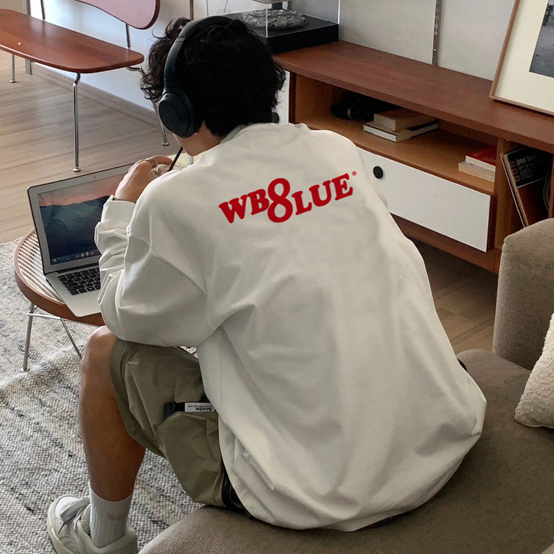 ins国潮牌字母印花重磅纯棉长袖t恤男内搭圆领打底衫上衣欧美高街