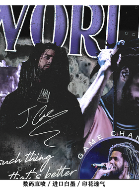 JCole vintage美式复古嘻哈说唱科尔重磅小领口纯棉潮流短袖t恤男