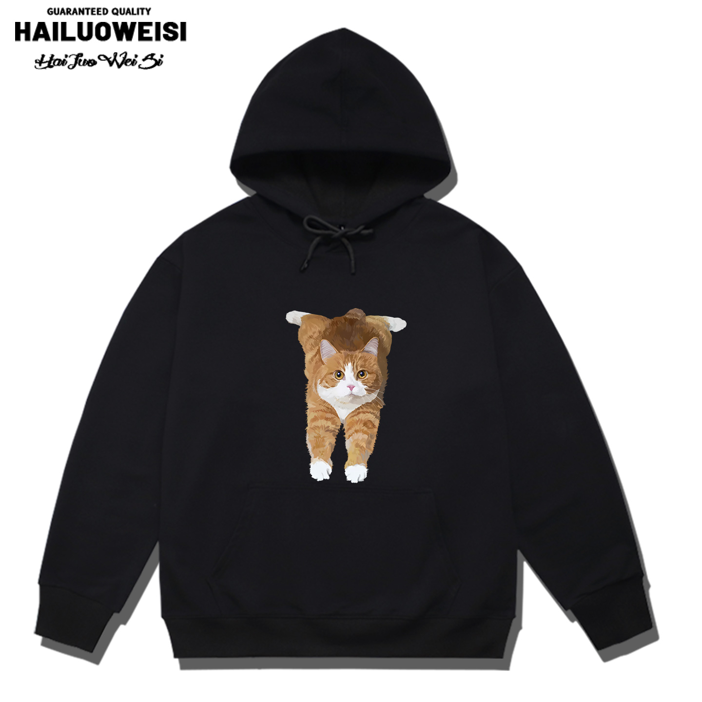 【橘猫板鸭趴】美式连帽卫衣手绘2025新款男女同款套头长袖打底衫