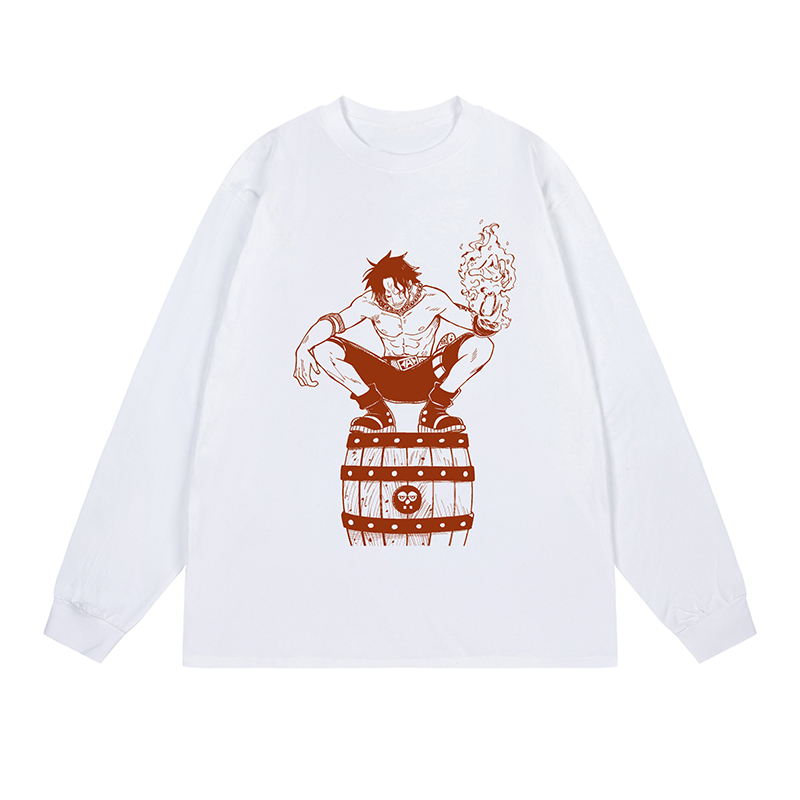 胶囊工作室动漫海贼周边火拳艾斯长袖T恤重磅纯棉复古圆领打底衫