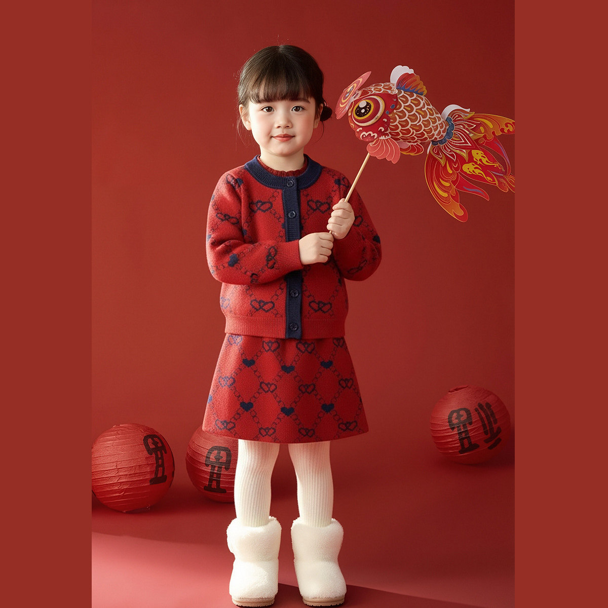 【洋气毛衫半裙套装】童装女童新春时尚针织毛衣两件套儿童拜年服