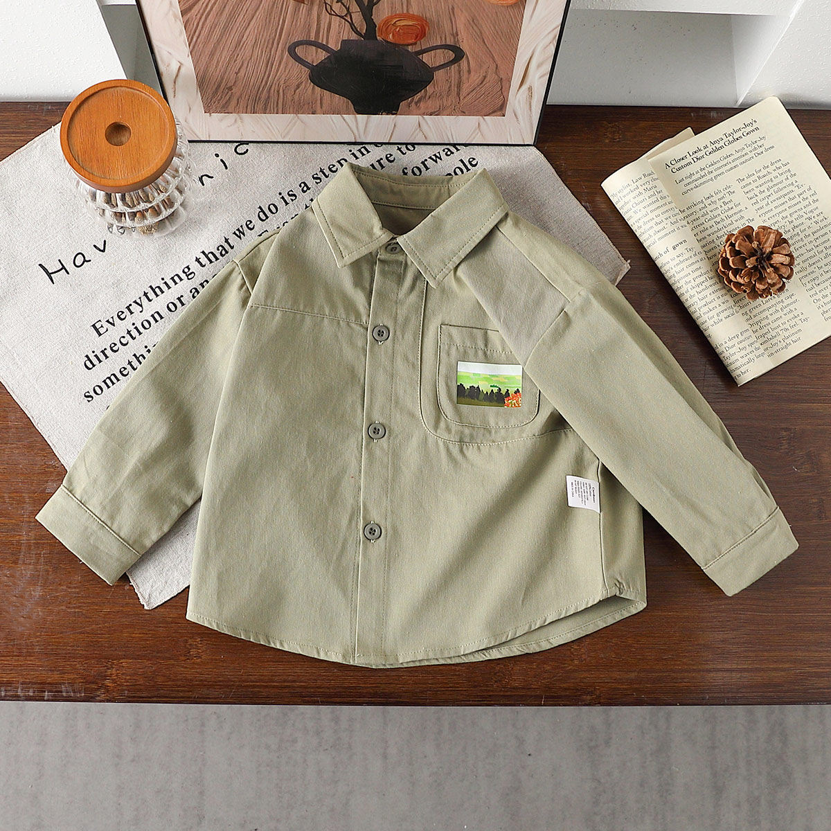 【时尚潮酷纯棉衬衫】童装儿童衬衫秋季男童帅气百搭翻领长袖外套