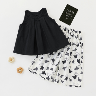【时尚洋气挂脖背心阔腿裤套装】童装女童夏季休闲背心两件套时髦