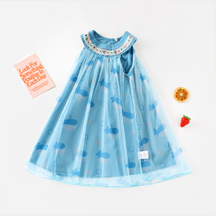 【轻薄透气度假风裙子】童装女童夏季海边时尚公主裙儿童挂脖裙子