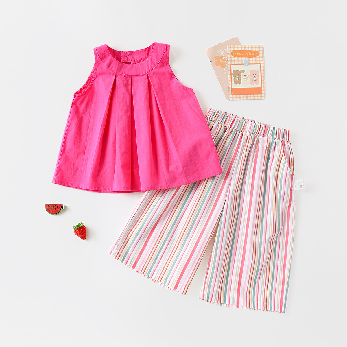 【时髦洋气纯棉无袖背心套装】童装女童夏季甜美背心阔腿裤两件套