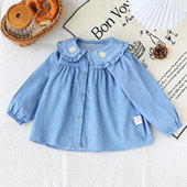 洋气甜美纯棉牛仔娃娃衫 舒适衬衫 童装 时尚 儿童打底衫 女童秋季
