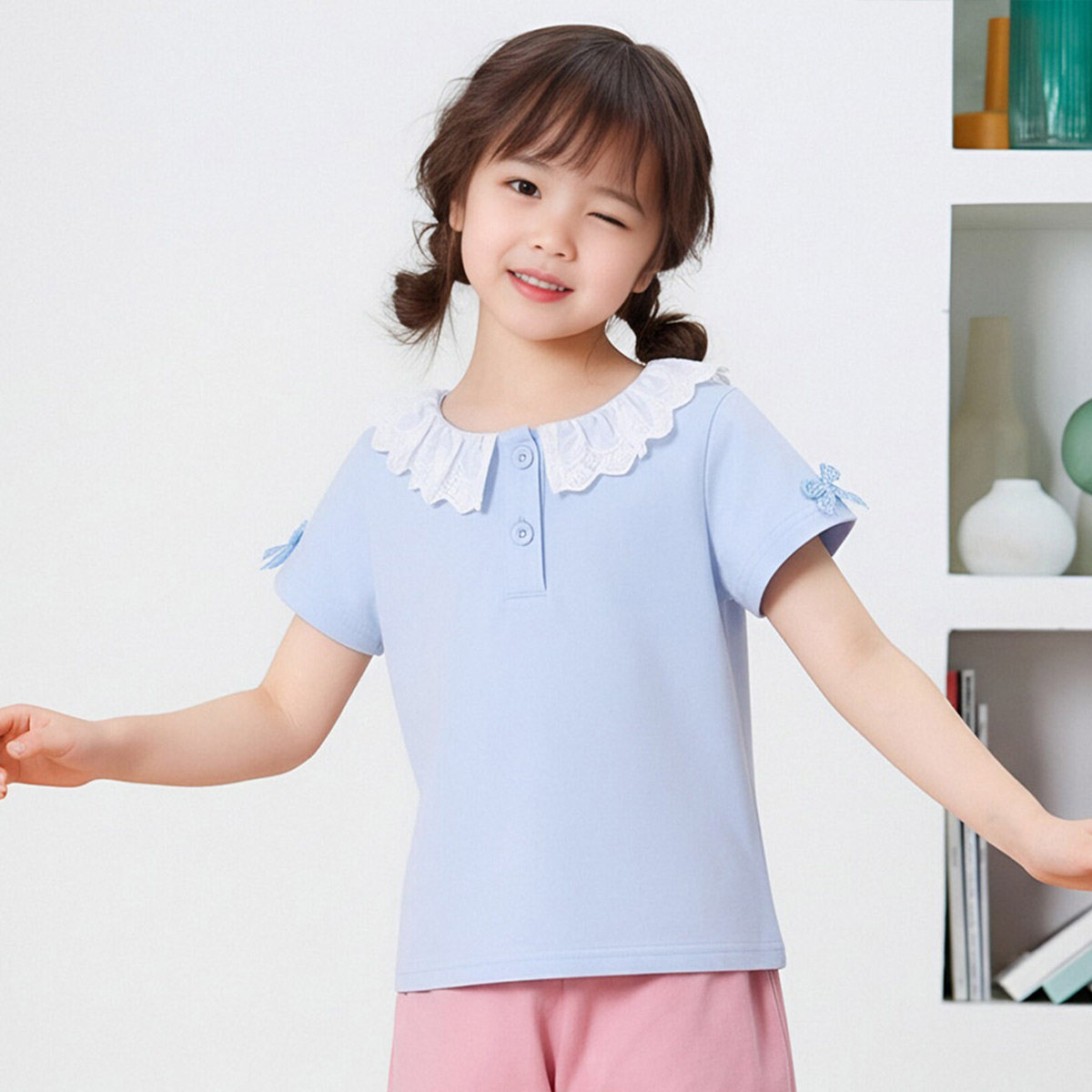 【洋气甜美POLO衫】童装女童夏季时尚轻薄T恤儿童舒适打底衫