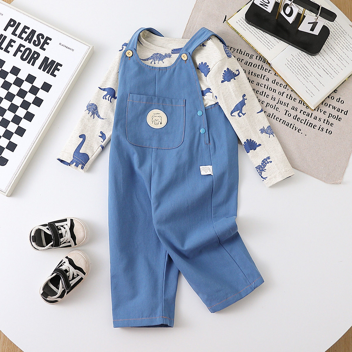 【可爱潮酷】童装男宝宝秋季时尚背带裤套装小童舒适纯棉两件套潮