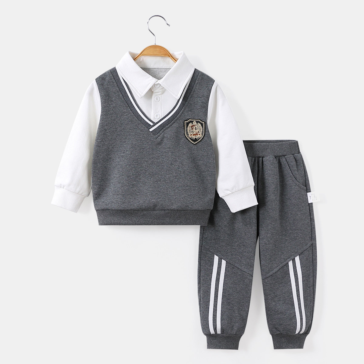 【帅气学院风】童装男童春季时尚休闲两件套儿童运动外出套装舒适