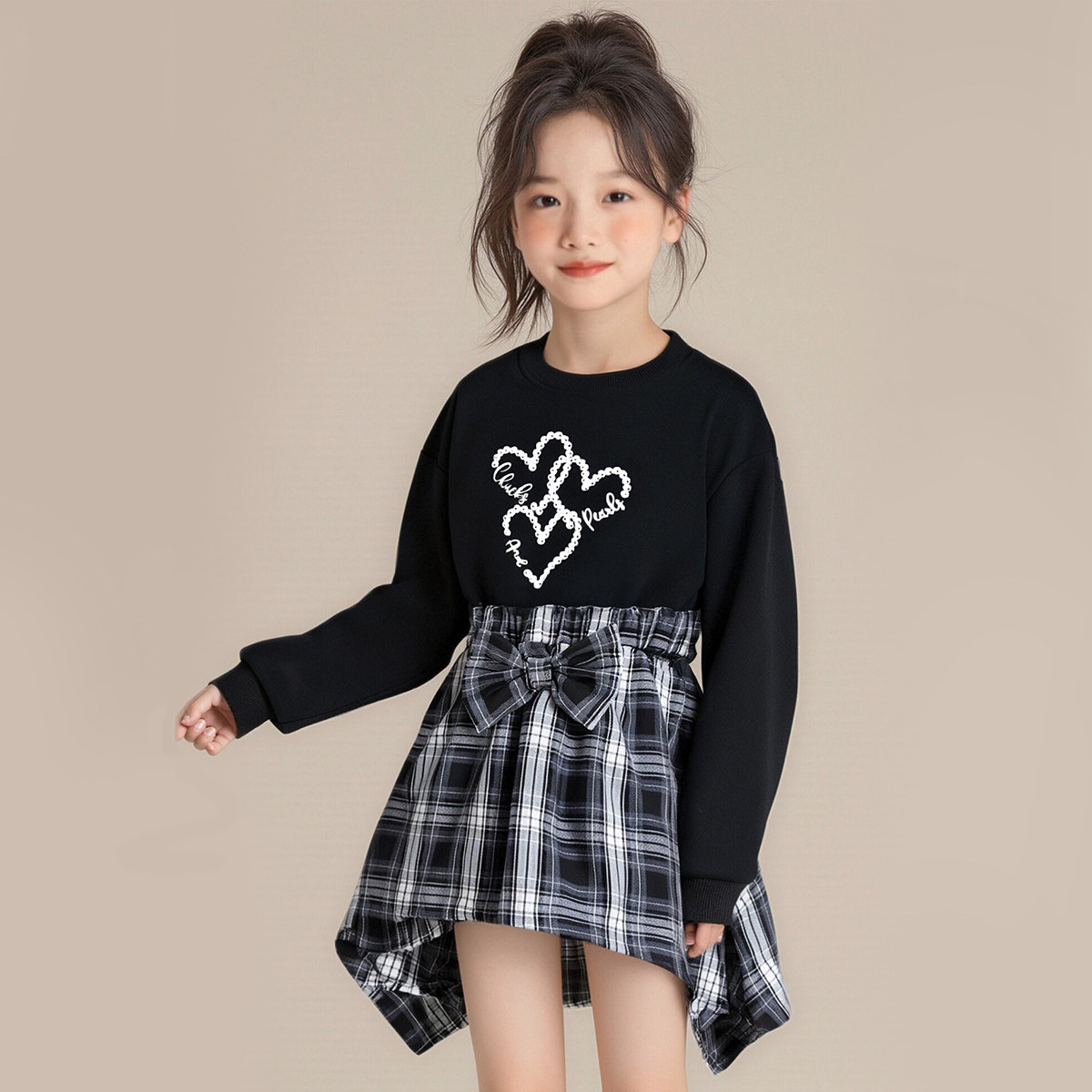 女童秋季时髦拼接卫衣裙