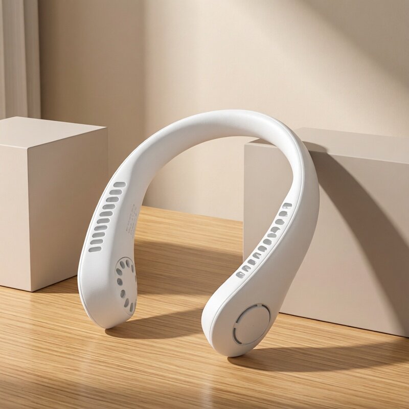 日本新款USB充电涡轮无叶挂脖风扇便携式懒人迷你户外随身小风扇