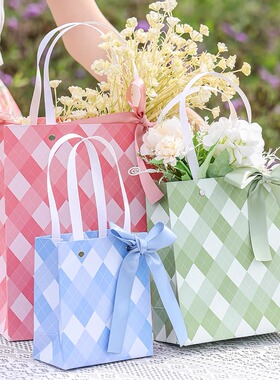 礼品袋精美格子纹礼物袋手提小号包装纸袋高级感生日伴手礼手提袋