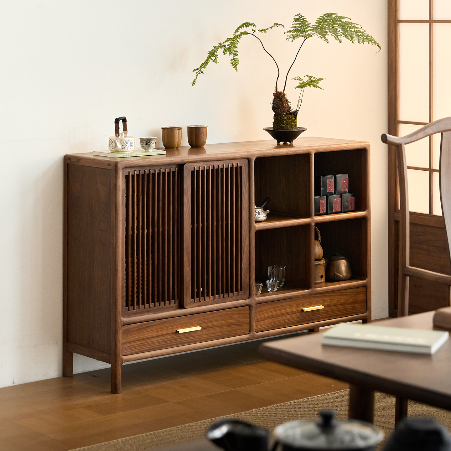 宋式美学餐边柜黑胡桃木实木古风