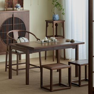 中古风禅意中式阳台推拉小茶桌组合泡茶桌北美黑胡桃木轻奢小茶台