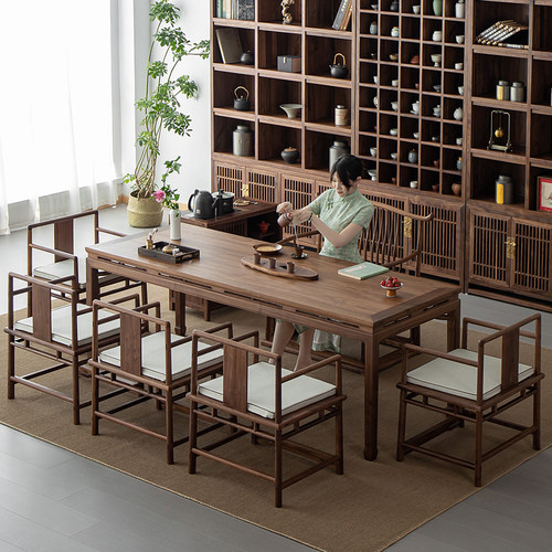 宋式美学实木茶桌北美黑胡桃木