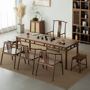 洪林坊黑胡桃木茶桌新中式功夫泡茶台禅意茶桌椅组合茶室家具实木