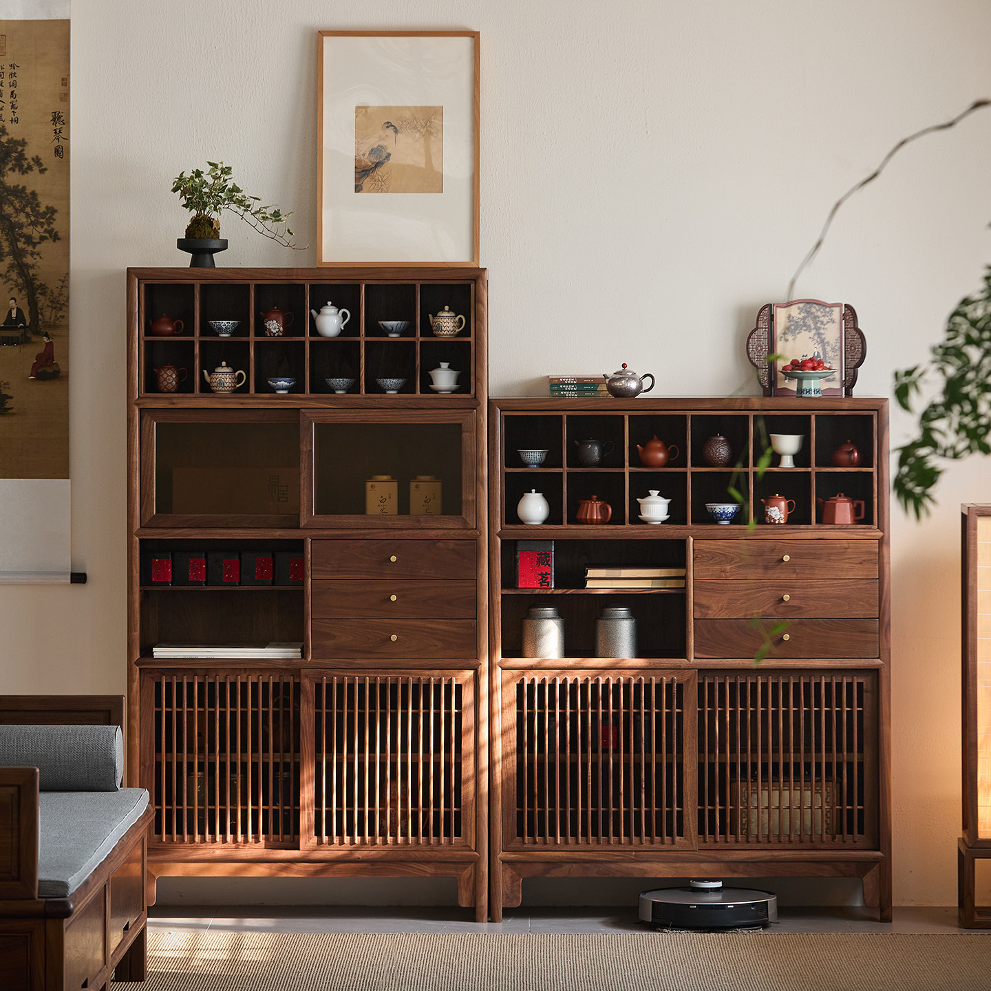 洪林坊新中式实木博古架茶室2025新款黑胡桃木多宝阁置物架展示柜,住宅家具,多宝格/博古架,淘宝优惠券,粉丝福利购,淘宝优惠卷