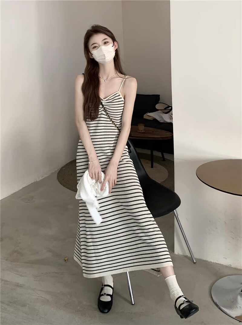 长裙条纹收腰显瘦针织韩系休闲
