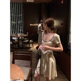 法式 a字裙子 赫本风大U领惊艳别致连衣裙高级感名媛女神范优雅修身