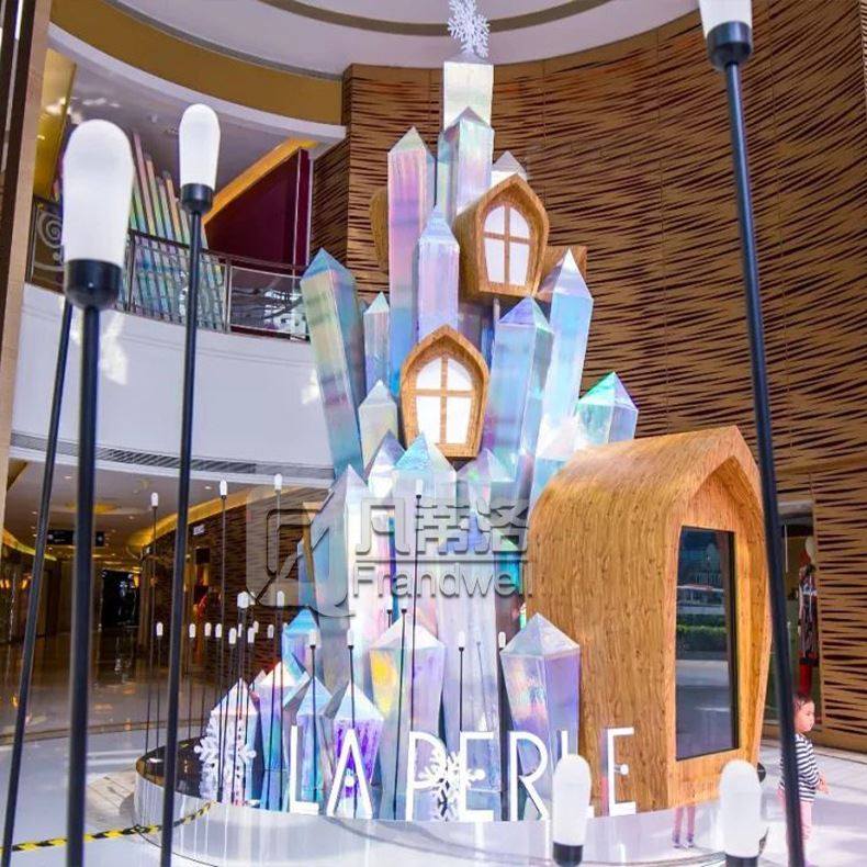 大型亚克力锥型幻彩水晶圣诞树酒店商场镭射膜亮片圣诞树制作工厂