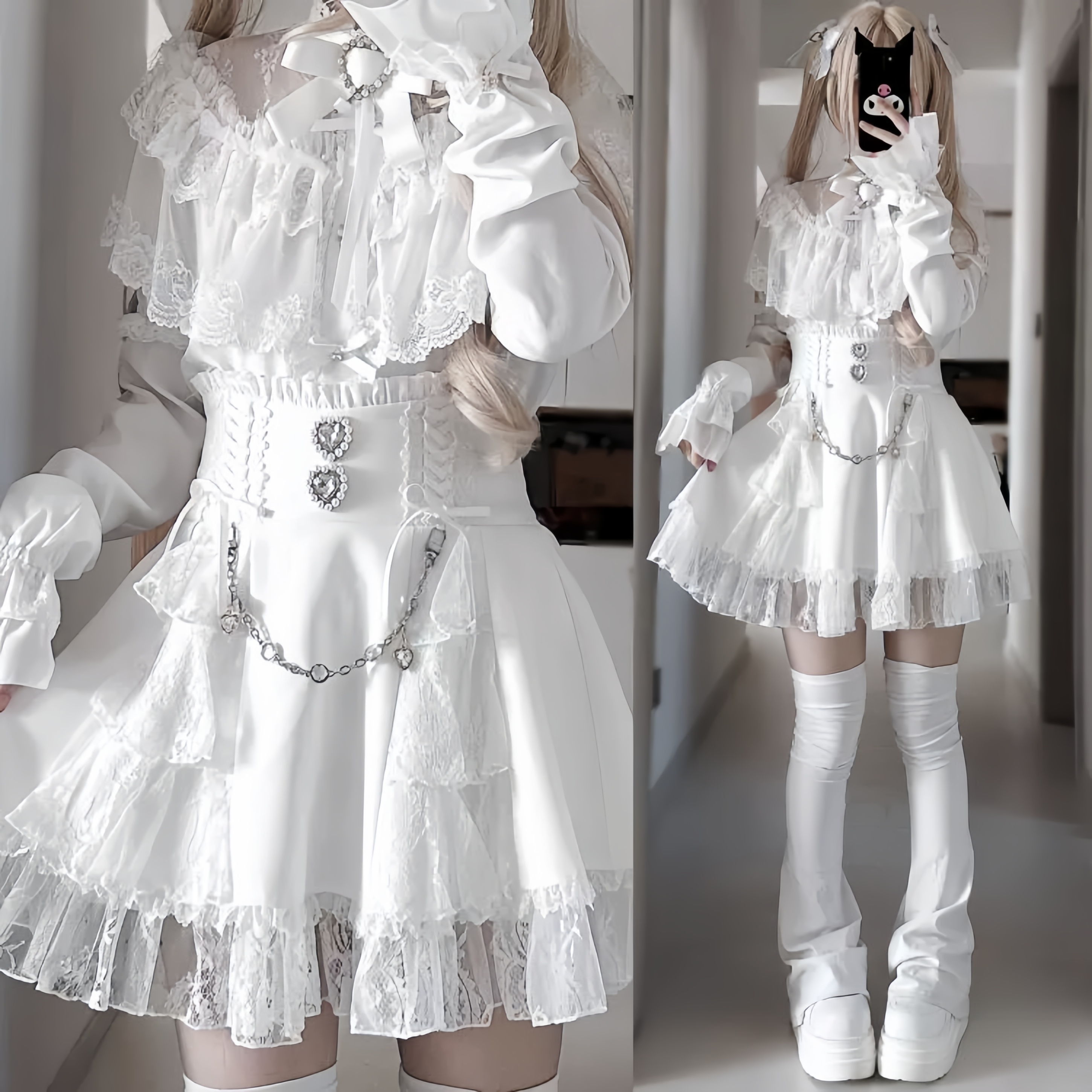 白色雷系裙子Lolita高腰半身裙
