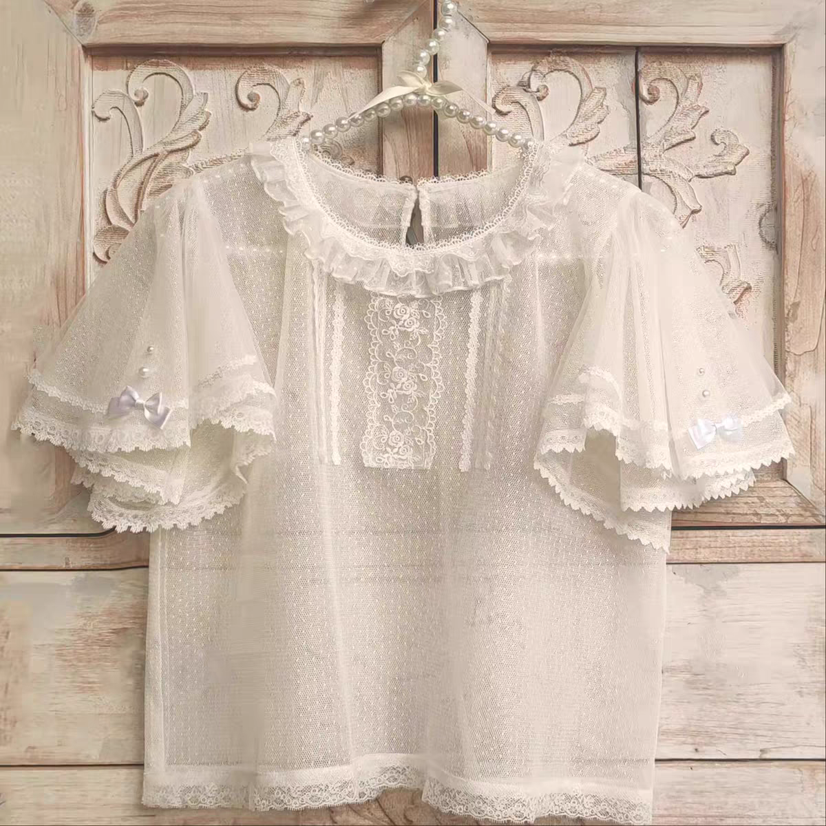 洛丽塔百搭点点纱内搭上衣蕾丝Lolita飞袖内搭蝴蝶结打底上衣女夏,模玩/动漫/周边/娃圈三坑/桌游,lolita衬衫/内搭,淘宝优惠券,粉丝福利购,淘宝优惠卷