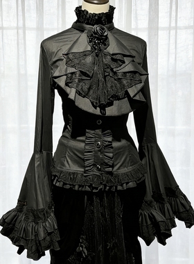 大码黑色哥特风姬袖衬衫欧美宫廷气质喇叭袖韩版衬衣女巫恶魔cos