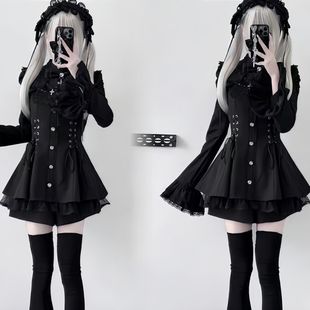 甜酷亚文化Lolita暗黑系蕾丝蝴蝶结连衣裙哥特风收腰显瘦蕾系裙子